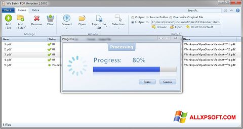 ภาพหน้าจอ PDF Unlocker สำหรับ Windows XP
