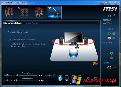 ภาพหน้าจอ Realtek Audio Driver สำหรับ Windows XP