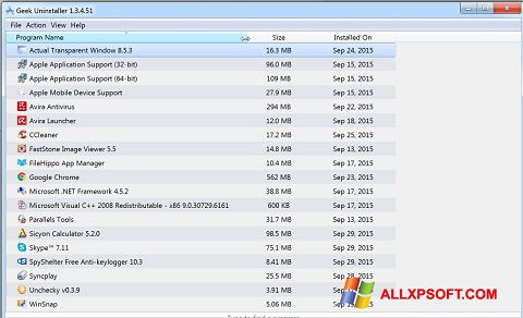 ภาพหน้าจอ Geek Uninstaller สำหรับ Windows XP