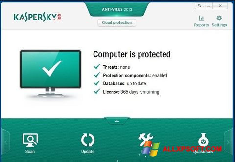 ภาพหน้าจอ Kaspersky Free Antivirus สำหรับ Windows XP