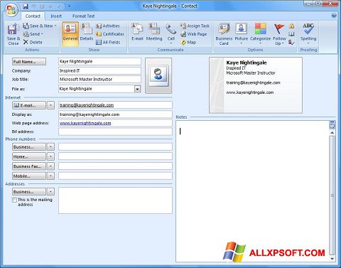 ภาพหน้าจอ Microsoft Outlook สำหรับ Windows XP