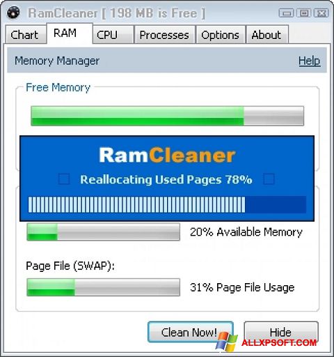 ภาพหน้าจอ RamCleaner สำหรับ Windows XP