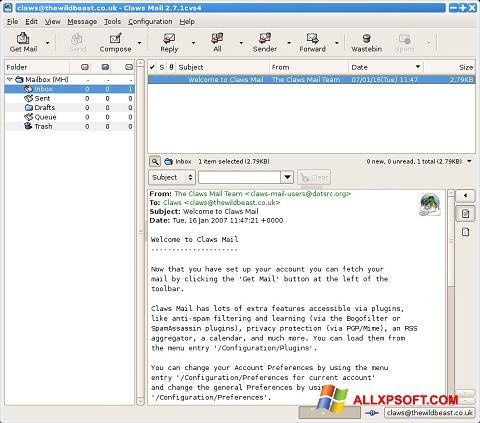ภาพหน้าจอ Claws Mail สำหรับ Windows XP