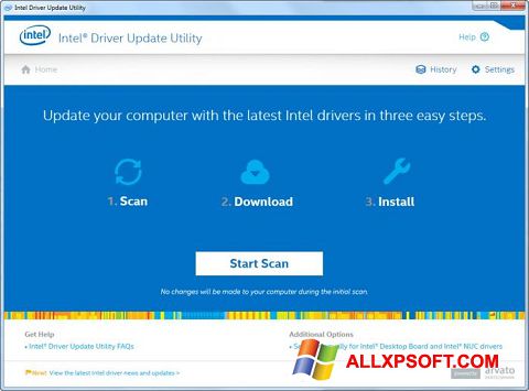 ภาพหน้าจอ Intel Driver Update Utility สำหรับ Windows XP