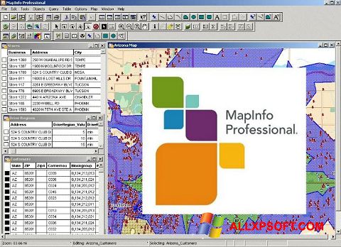 ภาพหน้าจอ MapInfo Professional สำหรับ Windows XP