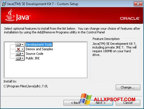 ภาพหน้าจอ Java Development Kit สำหรับ Windows XP
