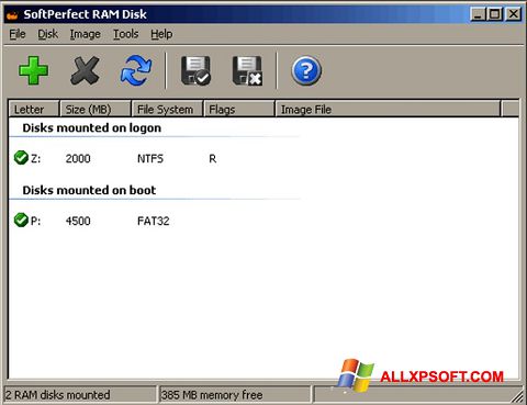 ภาพหน้าจอ SoftPerfect RAM Disk สำหรับ Windows XP