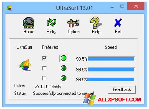 ภาพหน้าจอ UltraSurf สำหรับ Windows XP