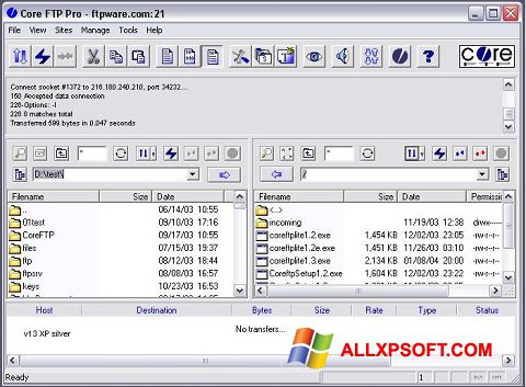 ภาพหน้าจอ Core FTP สำหรับ Windows XP