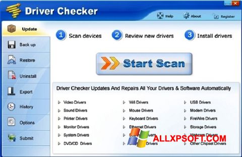ภาพหน้าจอ Driver Checker สำหรับ Windows XP
