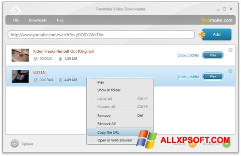 ภาพหน้าจอ Freemake Video Downloader สำหรับ Windows XP