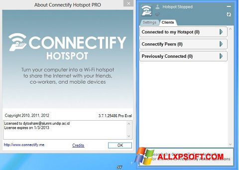 ภาพหน้าจอ Connectify Pro สำหรับ Windows XP