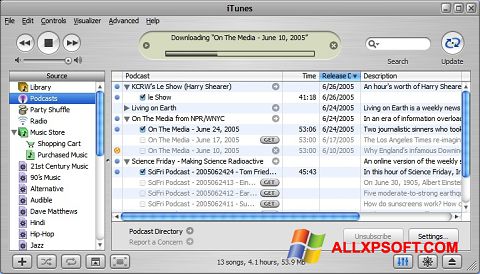 ภาพหน้าจอ iTunes สำหรับ Windows XP