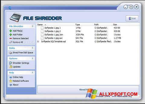 ภาพหน้าจอ File Shredder สำหรับ Windows XP