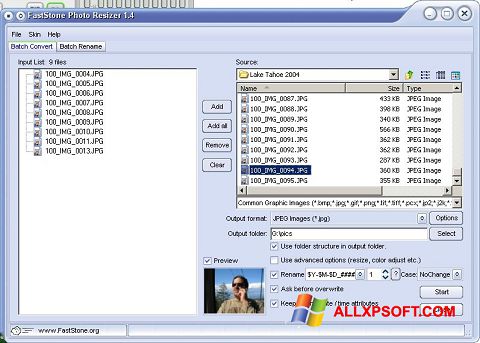ภาพหน้าจอ FastStone Photo Resizer สำหรับ Windows XP