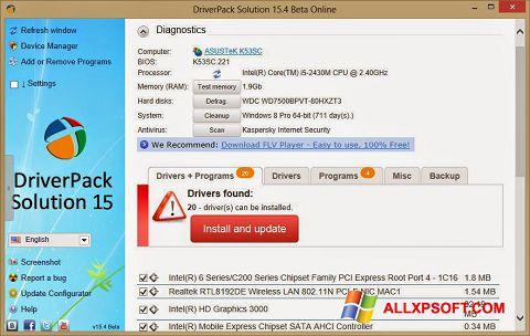 ภาพหน้าจอ DriverPack Solution Online สำหรับ Windows XP