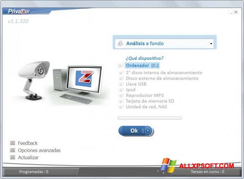 ภาพหน้าจอ PrivaZer สำหรับ Windows XP