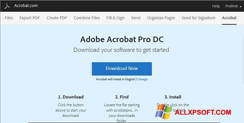 ภาพหน้าจอ Adobe Acrobat สำหรับ Windows XP