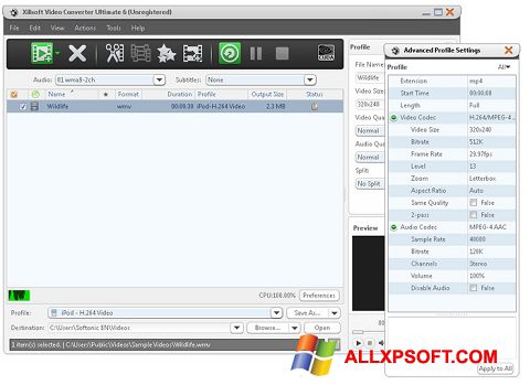 ภาพหน้าจอ Xilisoft Video Converter สำหรับ Windows XP