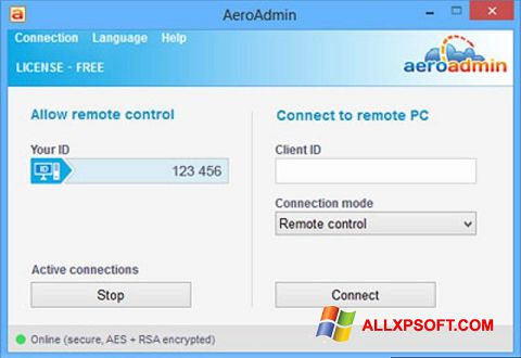 ภาพหน้าจอ AeroAdmin สำหรับ Windows XP
