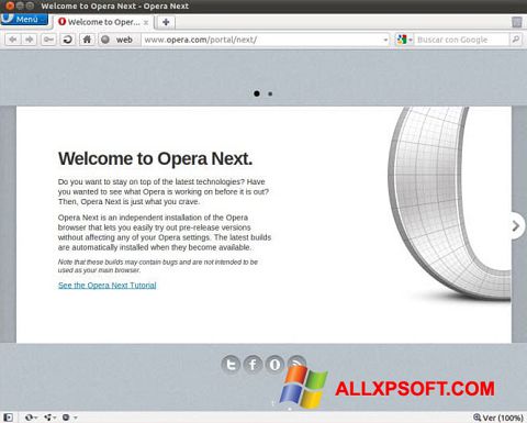 ภาพหน้าจอ Opera Developer สำหรับ Windows XP