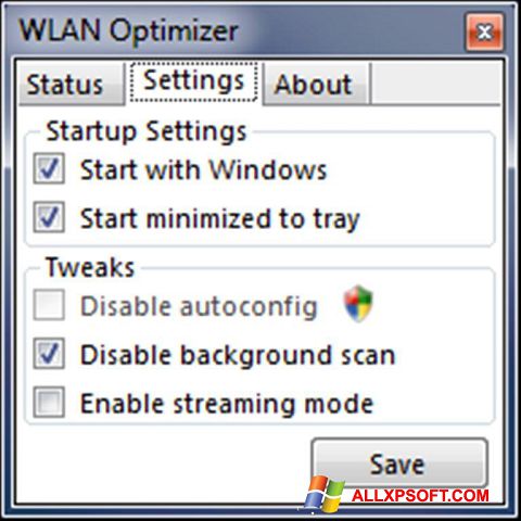 ภาพหน้าจอ WLAN Optimizer สำหรับ Windows XP